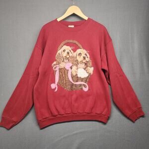 Vintage Crewneck Sweatshirt Puppies In A Basket Womens XL Cotton Grove Made USA
